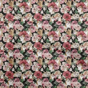 oneOone Хлопковая гибкая черная ткань с цветочным принтом и щенками Материал платья Ткань с принтом Ткань в ярдах 40 дюймов 42 Inch Wide - Viscose Chiffon чёрный