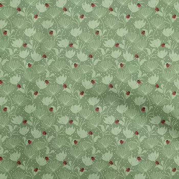 OneOone Хлопковая гибкая грушевидная зеленая ткань Птица Божья коровка Вышивание поделок Тканевые принты в ярдах 40 дюймов 42 Inch Wide - Viscose Chiffon темно-зеленого