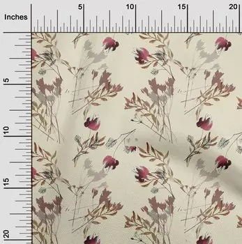 oneOone Хлопковая гибкая кремовая ткань с цветами и листьями Акварельный материал для платья Ткань с принтом Ткань в ярдах 40 дюймов 42 Inch Wide - Viscose Chiffon аквамарин