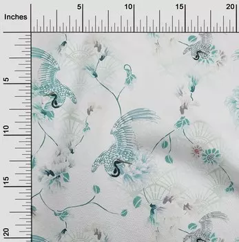 OneOone Хлопковая гибкая кремовая ткань с цветочным принтом и павлином, одежда своими руками, стеганая ткань с принтом, ткань в ярдах, 40 дюймов 42 Inch Wide - Viscose Chiffon бежевый