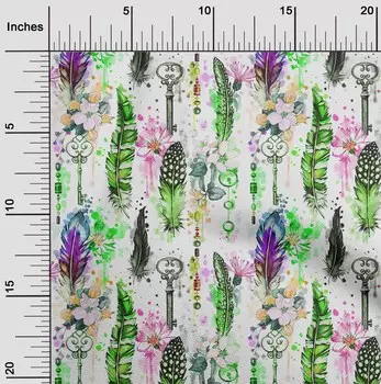 OneOone Хлопковая гибкая лаймово-зеленая ткань с цветами и перьями, ткань для шитья с принтом, ткань для рукоделия в ярдах, 40 дюймов 42 Inch Wide - Viscose Chiffon светло-коричневого