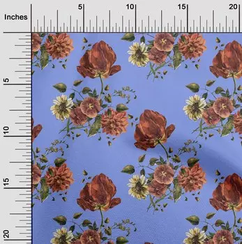 OneOone Хлопковая гибкая лавандовая синяя ткань с листьями и цветочным художественным шитьем, ткань во дворе с принтом, принадлежности для шитья одежды своими руками, 40 дюймов 42 Inch Wide - Viscose Chiffon чёрный