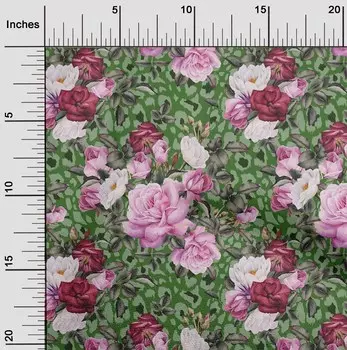 OneOone Хлопковая гибкая лесно-зеленая ткань из кожи животного | Швейная ткань с листьями и розами с цветочным принтом во дворе с принтом, принадлежности для шитья одежды своими руками, 40 дюймов 42 Inch Wide - Viscose Chiffon чёрный