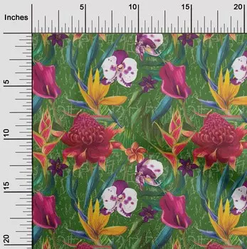 oneOone Хлопковая гибкая лесно-зеленая ткань с цветочным принтом и листьями, тропическая швейная ткань во дворе с принтом, принадлежности для шитья одежды своими руками, 40 дюймов 42 Inch Wide - Viscose Chiffon чёрный