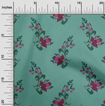 OneOone Хлопковая гибкая пыльно-бирюзовая зеленая ткань с листьями и цветочными блоками Швейный материал Ткань с принтом в ярдах 40 дюймов 42 Inch Wide - Viscose Chiffon светло-желтого