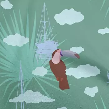 OneOone Хлопковая гибкая пыльно-бирюзовая зеленая ткань, тропическая птица тукан с облаками, одежда своими руками, стеганая ткань, ткань с принтом, ткань в ярдах, 40 дюймов 42 Inch Wide - Viscose Chiffon бирюзовый синий