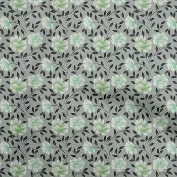 oneOone Хлопковая гибкая пыльно-бирюзовая зеленая ткань с цветочным принтом Материал платья Ткань с принтом Ткань в ярдах 40 дюймов 42 Inch Wide - Viscose Chiffon серый