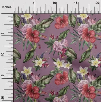 OneOone Хлопковая гибкая пыльно-фиолетовая ткань с цветочным принтом и листьями, тропические принадлежности для квилтинга, ткань для шитья с принтом во дворе, 40 дюймов 42 Inch Wide - Viscose Chiffon зелёный