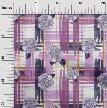 OneOone хлопковая гибкая пыльно-фиолетовая ткань с листьями и цветочным принтом в клетку, швейная ткань во дворе с принтом, принадлежности для шитья одежды своими руками, 40 дюймов 42 Inch Wide - Viscose Chiffon глубоко персикового