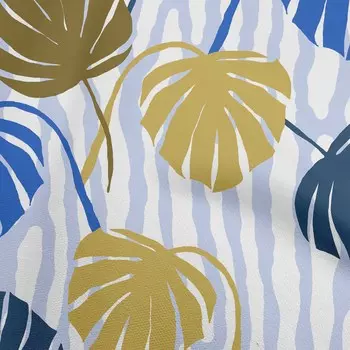 oneOone Хлопковая гибкая пыльно-синяя ткань тропический пальмовый лист с ломаными жирными линиями Материал платья Ткань с принтом Ткань в ярдах 40 дюймов 42 Inch Wide - Viscose Chiffon темно-синий