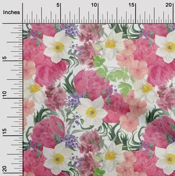 OneOone Хлопковая гибкая розовая ткань с цветами и листьями, акварельное шитье, поделки, принты на ткани в ярдах, 40 дюймов 42 Inch Wide - Viscose Chiffon фиолетовый