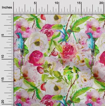 OneOone Хлопковая гибкая розовая ткань с птицами и цветами, акварельное шитье, поделки, принты на ткани в ярдах, 40 дюймов 42 Inch Wide - Viscose Chiffon синий