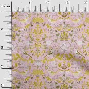 oneOone Хлопковая гибкая румяная розовая ткань с листьями | Художественный материал платья с птицами и цветочным принтом Ткань с принтом в ярдах 40 дюймов 42 Inch Wide - Viscose Chiffon красный