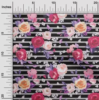 oneOone Хлопковая гибкая серая ткань в полоску и с цветочным принтом розы Ткань с принтом в ярдах 40 дюймов 42 Inch Wide - Viscose Chiffon серый