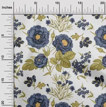 oneOone Хлопковая гибкая серовато-синяя ткань с листьями и цветами Художественное шитье Ремесленные проекты Тканевые принты в ярдах 40 дюймов 42 Inch Wide - Viscose Chiffon бежевый
