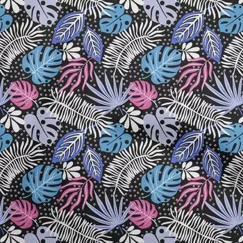 OneOone Хлопковая гибкая синяя ткань с тропическими абстрактными листьями, ремесленные проекты, декоративная ткань с принтом во дворе, 40 дюймов 42 Inch Wide - Viscose Chiffon чёрный