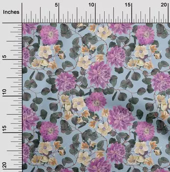 OneOone Хлопковая гибкая светлая пыльно-синяя ткань с листьями и цветами лотоса для поделок, декоративная ткань с принтом во дворе, 40 дюймов 42 Inch Wide - Viscose Chiffon baby голубой