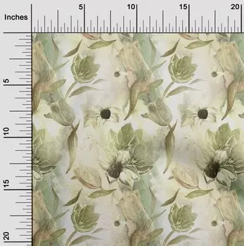 OneOone Хлопковая гибкая светло-зеленая ткань с цветочным принтом Швейный материал Ткань с принтом в ярдах 40 дюймов 42 Inch Wide - Viscose Chiffon светло-серый