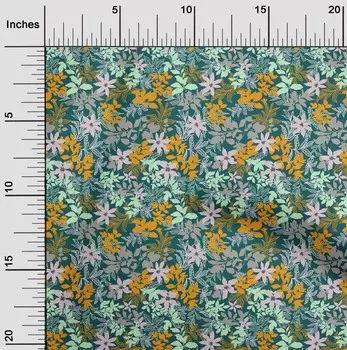 OneOone Хлопковая гибкая темно-бирюзовая синяя ткань с листьями и цветочным принтом, художественная одежда своими руками, ткань для квилтинга, ткань с принтом, ткань в ярдах, 40 дюймов 42 Inch Wide - Viscose Chiffon светло-желтого