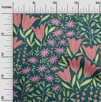 OneOone Хлопковая гибкая темно-бирюзовая зеленая ткань с листьями и цветочным шитьем, ткань для шитья с принтом в ярде, 40 дюймов 42 Inch Wide - Viscose Chiffon тил зеленый