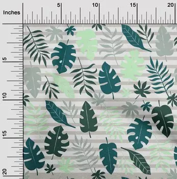 OneOone Хлопковая гибкая темно-бирюзовая зеленая ткань в полоску и листья, ткань для шитья во дворе с принтом, принадлежности для шитья одежды своими руками, 40 дюймов 42 Inch Wide - Viscose Chiffon тил зеленый