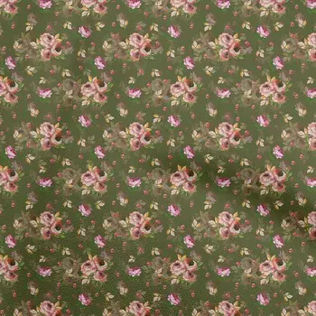 OneOone Хлопковая гибкая темно-оливково-зеленая ткань с цветочным принтом Материал платья Ткань с принтом Ткань в ярдах 40 дюймов 42 Inch Wide - Viscose Chiffon темный оливковый зеленый