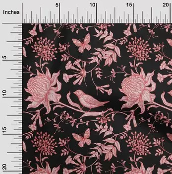 OneOone Хлопковая гибкая темно-персиковая ткань с листьями | Художественные поделки с птицами и цветами Ткань для декора с принтом во дворе 40 дюймов 42 Inch Wide - Viscose Chiffon коричневый