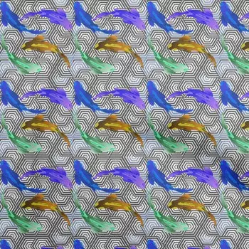 OneOone Хлопковая гибкая темно-синяя ткань Азиатская японская рыба кои с геометрической текстурой Швейный материал Ткань с принтом от The Yard 40 дюймов 42InchWide-ViscoseChiffon розовый