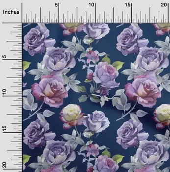 OneOone Хлопковая гибкая темно-синяя ткань с листьями и розами, цветочный швейный материал, ткань с принтом в ярдах, 40 дюймов 42 Inch Wide - Viscose Chiffon чёрный