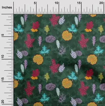 OneOone Хлопковая гибкая темно-зеленая ткань с листьями, художественные ремесленные проекты, декоративная ткань с принтом во дворе, 40 дюймов 42 Inch Wide - Viscose Chiffon синий