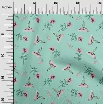 OneOone Хлопковая гибкая ткань цвета аквамарина с цветами и листьями, акварельный швейный материал, ткань с принтом в ярдах, 40 дюймов 42 Inch Wide - Viscose Chiffon кремовый