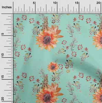 OneOone Хлопковая гибкая ткань цвета аквамарина с цветами и листьями, акварельные ремесленные проекты, декоративная ткань с принтом во дворе, 40 дюймов 42 Inch Wide - Viscose Chiffon чёрный