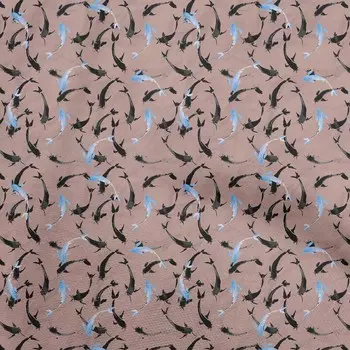 OneOone Хлопковая гибкая ткань пыльной розы, азиатская японская рыба кои, ремесленные проекты, декоративная ткань с принтом во дворе, 40 дюймов 42 Inch Wide - Viscose Chiffon зелёный