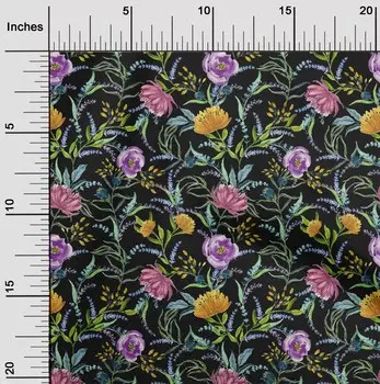 oneOone Хлопковая гибкая ткань с акварельными листьями и цветочным принтом пионов в ярдах 40 дюймов 42 Inch - Viscose Chiffon детские розовый