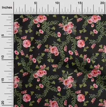 oneOone Хлопковая гибкая ткань с акварельными листьями и цветочным принтом пионов BTY 40 дюймов 42 Inch - Viscose Chiffon детские розовый