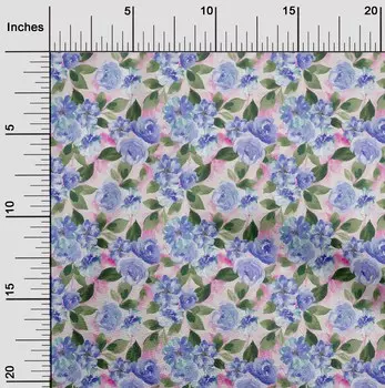 oneOone Хлопковая гибкая ткань с акварельными листьями и цветочным принтом пионов в ярдах 40 дюймов 42 Inch - Viscose Chiffon лаванда синий
