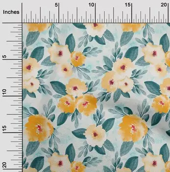 oneOone Хлопковая гибкая ткань с акварельными листьями и цветочным принтом пионов BTY 40 дюймов 42 Inch - Viscose Chiffon розовый