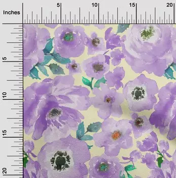 oneOone Хлопковая гибкая ткань с акварельными листьями и цветочными принтами пионов в ярдах 40 дюймов 42 Inch - Viscose Chiffon светло-желтого