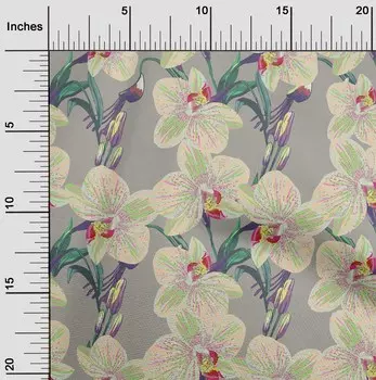 oneOone Хлопковая гибкая ткань с цветочным принтом листьев и орхидей A BTY 40 дюймов 42 Inch Wide - Viscose Chiffon бежевый