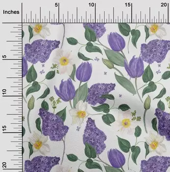 OneOone Хлопковая гибкая ткань среднего фиолетового цвета с листьями и тюльпанами, цветочные материалы для квилтинга, ткань для шитья с принтом в ярде, 40 дюймов 42 Inch Wide - Viscose Chiffon фиолетовый