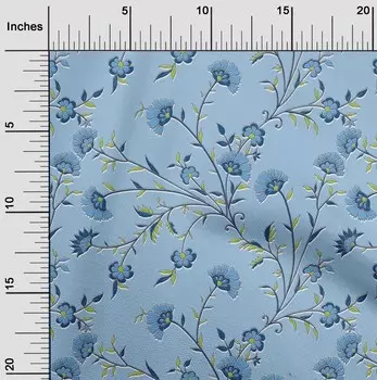 OneOone Хлопковая гибкая ткань среднего синего цвета, листья и цветы, цветочные поделки, проекты декора, ткань с принтом в ярдах, 40 дюймов 42 Inch Wide - Viscose Chiffon средний синий