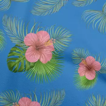 oneOone хлопковая гибкая ткань среднего синего цвета, тропический гибискус, цветочная одежда «сделай сам», стеганая ткань, ткань с принтом, 40 дюймов 42 Inch Wide - Viscose Chiffon бирюзовый синий