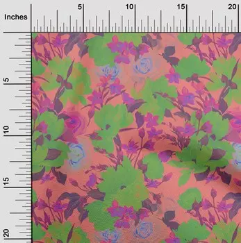 oneOone Хлопковая гибкая ткань среднего синего цвета с листьями и розами. Вышивание поделок. Тканевые принты в ярдах, 40 дюймов. 42 Inch Wide - Viscose Chiffon средний синий