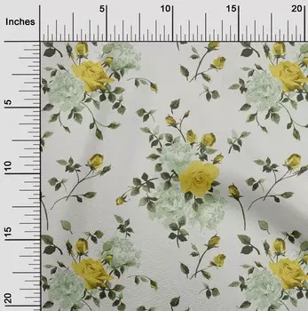 OneOone Хлопковая гибкая ткань среднего желтого цвета с листьями и розами, ткань для рукоделия с принтом, ткань для рукоделия в ярдах, 40 дюймов 42 Inch Wide - Viscose Chiffon красный