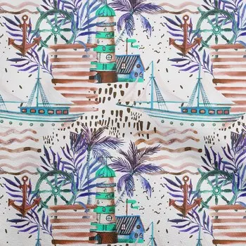 OneOone Хлопковая гибкая ткань темно-персикового цвета, материал для шитья «Океанский маяк», ткань с принтом в ярдах, 40 дюймов 42 Inch Wide - Viscose Chiffon синий