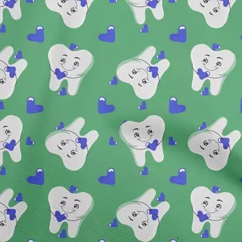 OneOone Хлопковая гибкая зеленая ткань Азиатский кавайный кролик Швейный материал Ткань с принтом в ярдах 40 дюймов 42 Inch Wide - Cotton Cambric зелёный