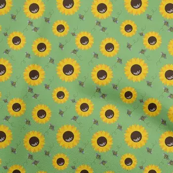 OneOone Хлопковая гибкая зеленая ткань с цветочным принтом подсолнечника и медоносными пчелами, швейный материал, ткань с принтом в ярдах, 40 дюймов 42 Inch Wide - Viscose Chiffon тил зеленый