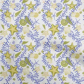 OneOone Хлопковая поплин темно-оливково-зеленая ткань Пляжная морская звезда и ракушка Швейная ткань во дворе с принтом DIY Принадлежности для шитья одежды 42 дюйма 42 Inch Wide - Viscose Chiffon темный оливковый зеленый