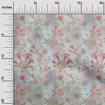 oneOone Хлопковая ткань из батиста розово-розового цвета с листьями и цветами Материал платья Ткань с принтом Ткань в ярдах 42 дюйма 42 Inch Wide - Viscose Chiffon роза розовый