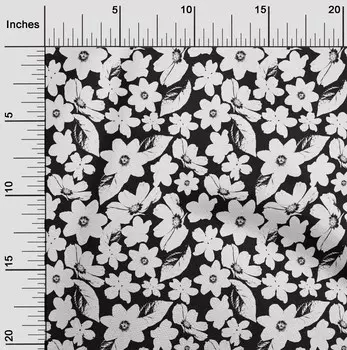 oneOone Хлопковый батист Черная ткань с листьями и цветочным принтом Материал платья Ткань с принтом Ткань в ярдах 42 дюйма 42 Inch Wide - Viscose Chiffon чёрный